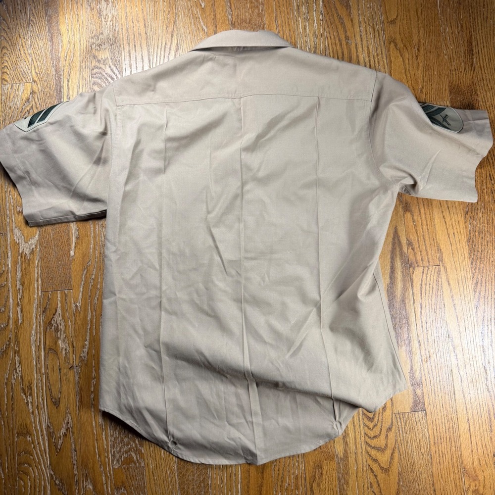 USMC Khaki Army M-1 Short Sleeve Uniform Shirt Corporal Rank 16.5 Wool Blend - Picture 8 of 9